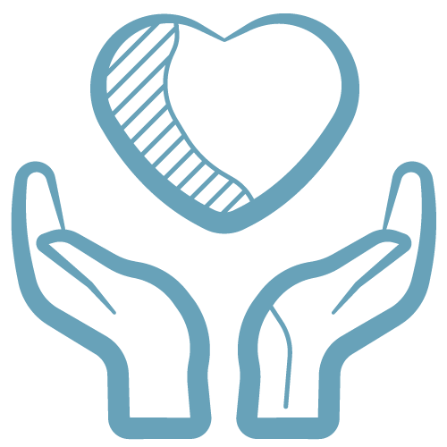 Icono de manos sosteniendo un corazón que simboliza la dedicación y el trabajo hecho a mano en Pabús Bijoux.