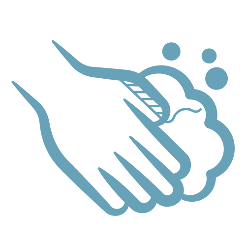 Icono de manos lavando que indica la limpieza sencilla con un trapo limpio de los pendientes de arcilla polimérica de Pabús Bijoux.