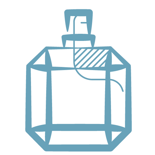 Icono de frasco de perfume que indica no aplicar perfumes ni cremas directamente sobre los pendientes de arcilla polimérica de Pabús Bijoux.