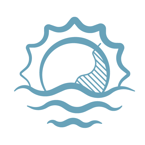 Icono de sol y olas que indica evitar el contacto con agua de mar y piscina para proteger los pendientes de arcilla polimérica y plata de Pabús Bijoux.