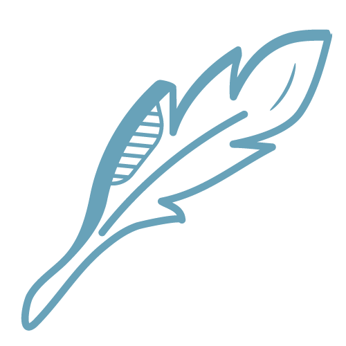 Icono de pluma azul que representa la ligereza de los pendientes de arcilla polimérica de Pabús Bijoux.